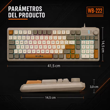 Teclado Gamer de Membrana Weibo WB-222 Retro - Teclas Redondas RGB Multicolor | Perilla Encoder | Cable USB
