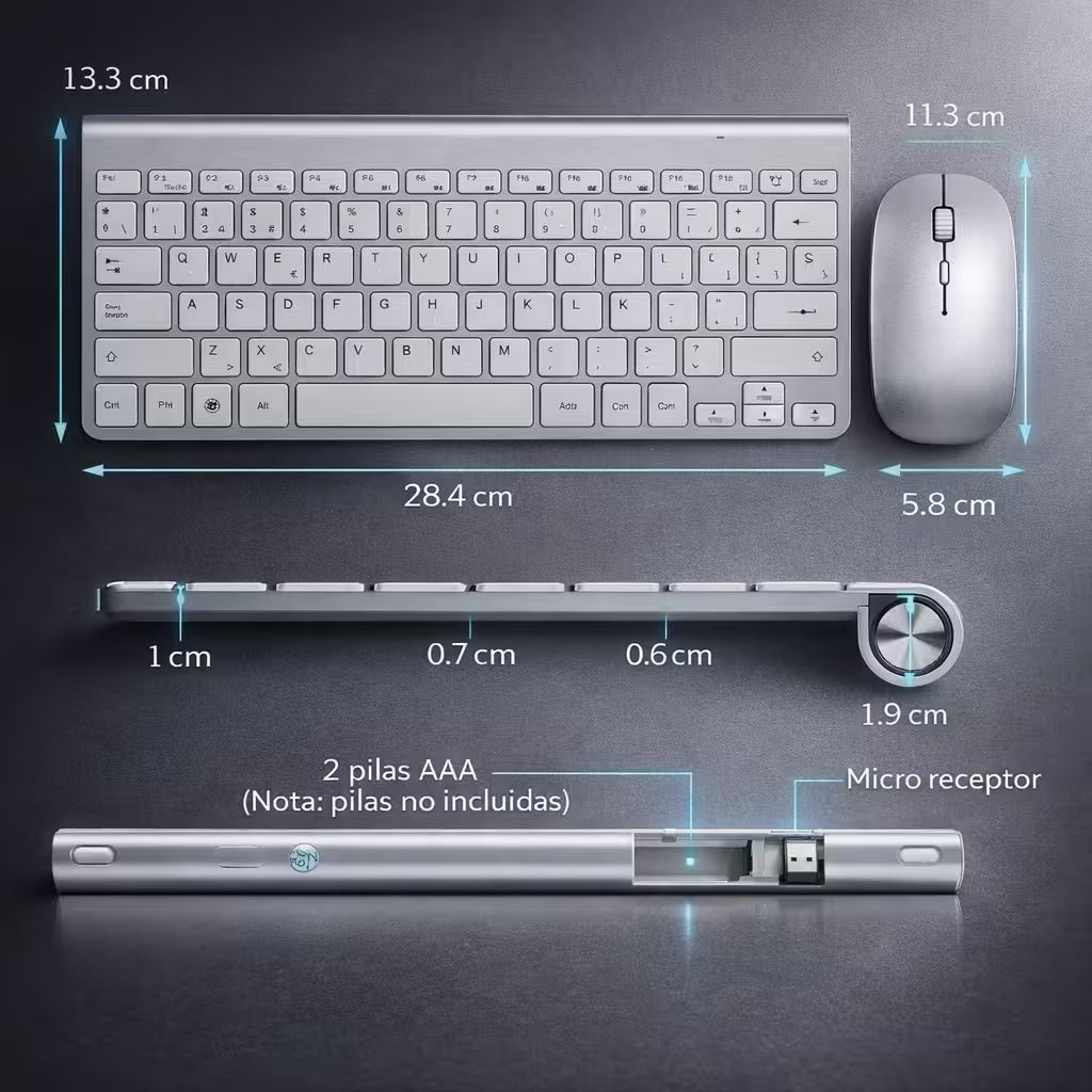 Combo Teclado Mouse Inalámbrico AOAS WB-8066 Blanco - Slim 2.4G Ergonómico 10m