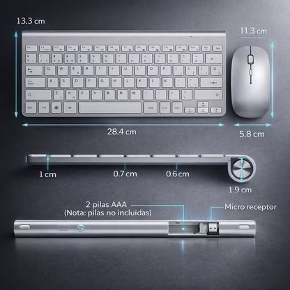 Combo Teclado Mouse Inalámbrico AOAS WB-8066 Blanco - Slim 2.4G Ergonómico 10m