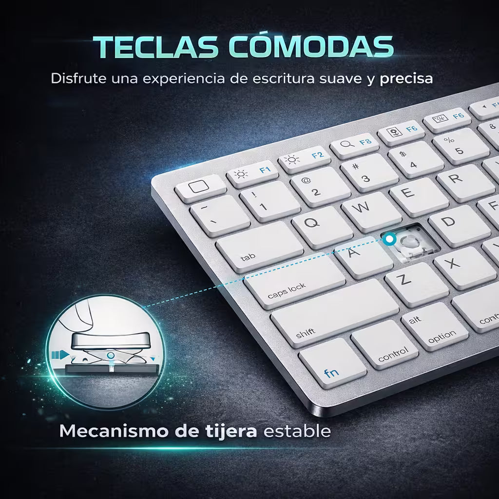 Combo Teclado Mouse Inalámbrico AOAS WB-8066 Blanco - Slim 2.4G Ergonómico 10m