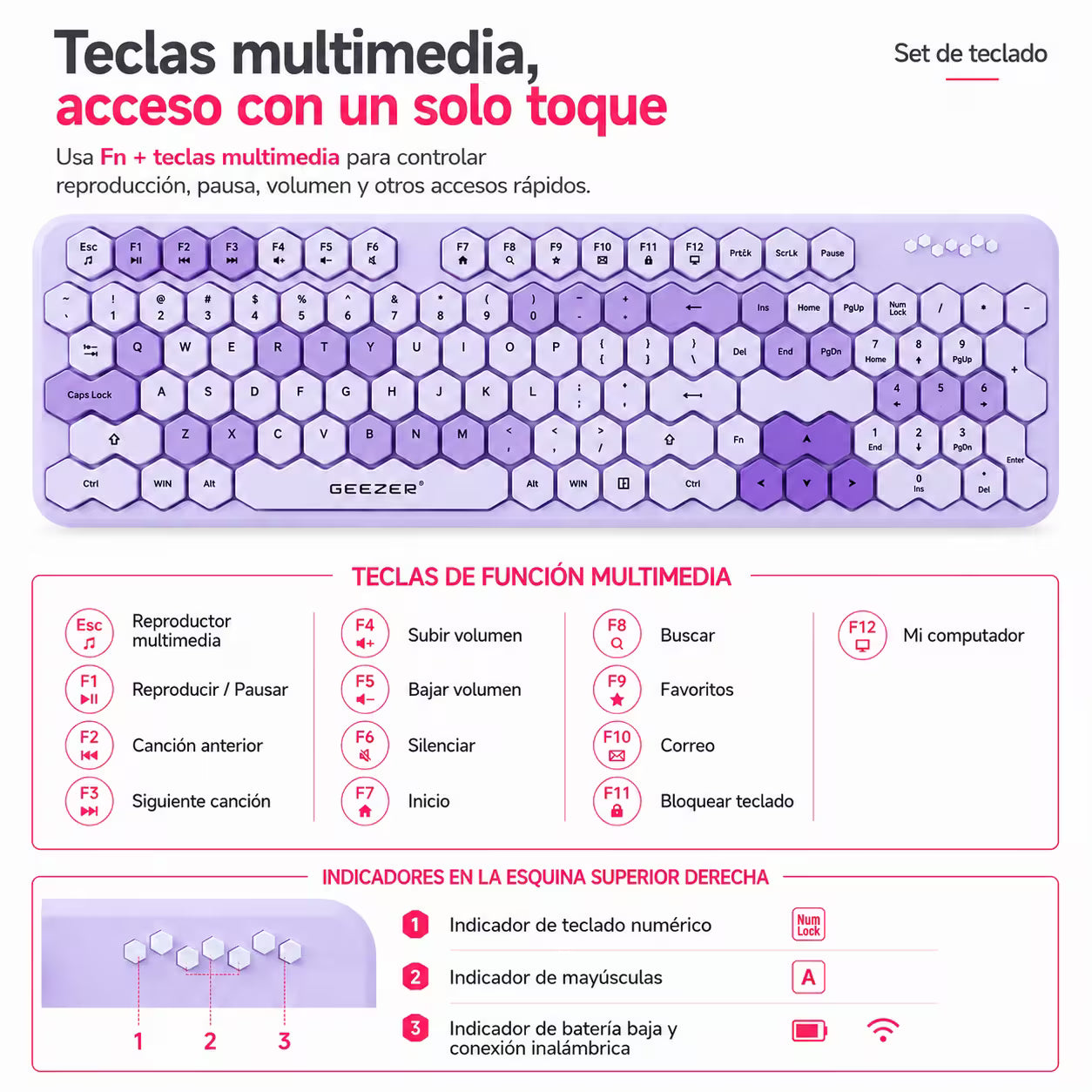 Combo Teclado y Mouse MOFII Honey — Morado | Inalámbrico 2.4G 1200 DPI Membrana