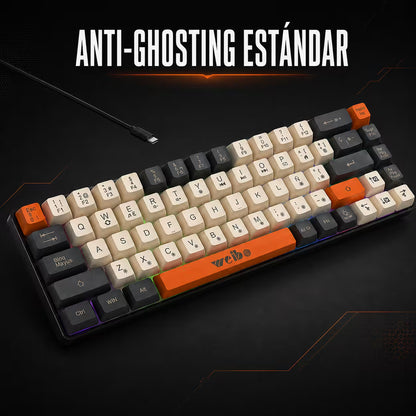 Teclado Membrana Compacto Weibo WB-333 – 68 Teclas | 18 Modos Luz Multicolor | USB-C Desmontable | Español con Ñ