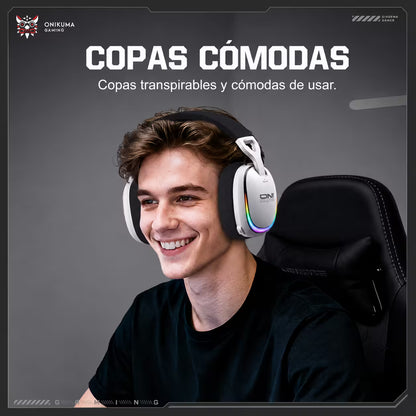 Audífonos Gamer Inalámbricos Onikuma GT805 Blanca| 4 en 1 | Mic Oculto ENC | 60H Batería | PS5, PC, Switch, Móvil