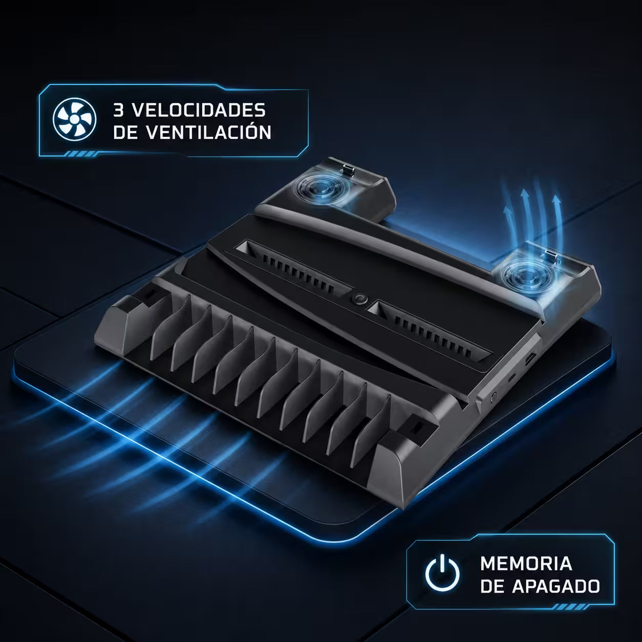 Base de Carga Dual y Ventilación Multifuncional PS5 DOBE - 11 Discos + Ganchos Auriculares | PS5 Slim Pro