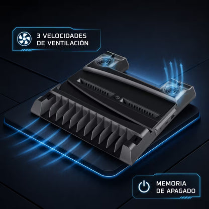 Base de Carga Dual y Ventilación Multifuncional PS5 DOBE - 11 Discos + Ganchos Auriculares | PS5 Slim Pro