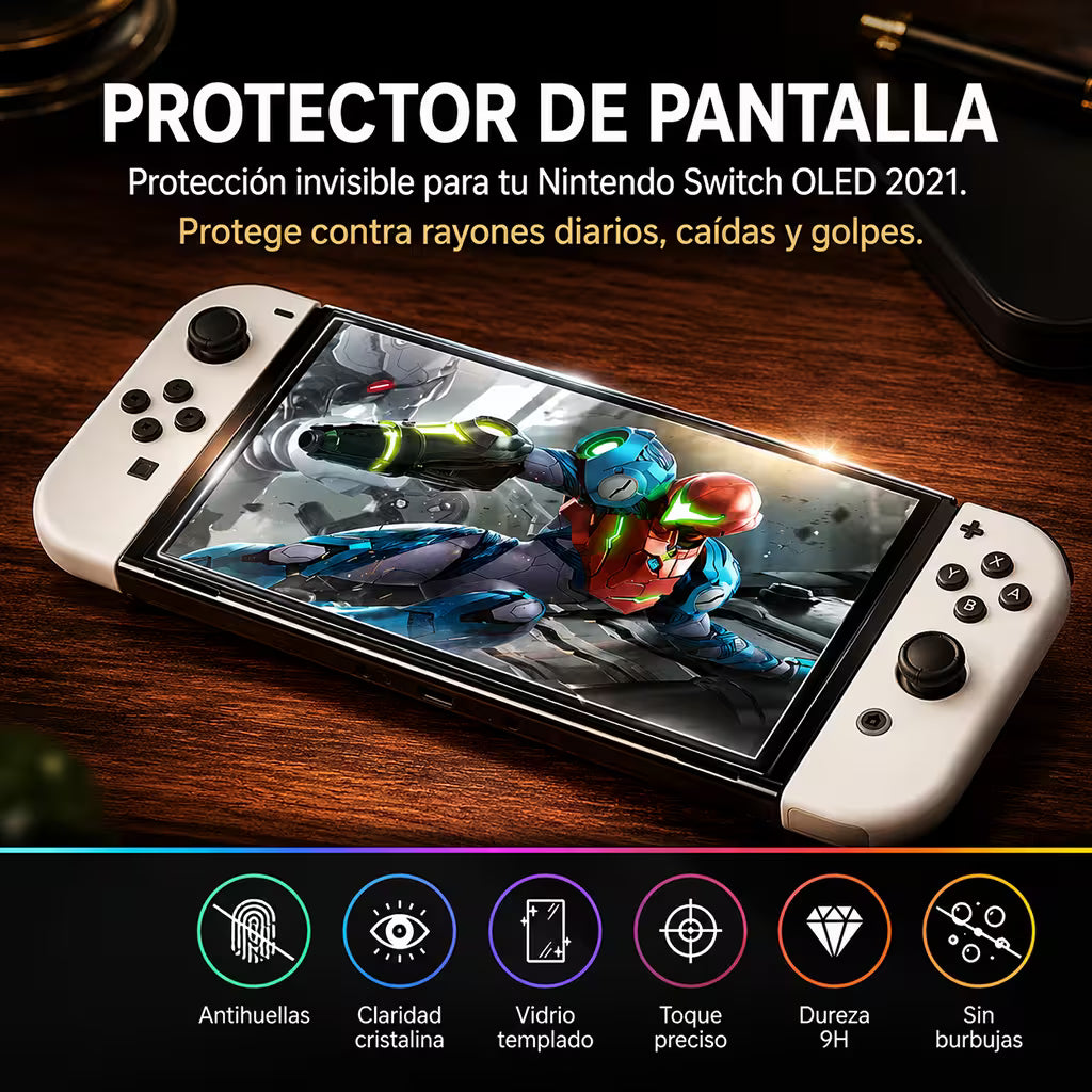 Vidrio Templado Nintendo Switch OLED – Protección 9H HD 99%