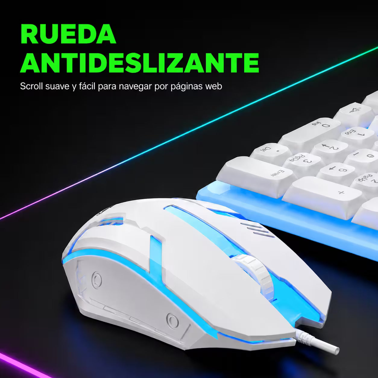 Combo Teclado y Mouse Gamer AOAS M-400 - Blanco | 104 Teclas RGB 1600 DPI USB