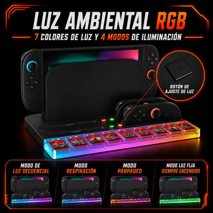 Base de Carga y Almacenamiento All-in-One Nintendo Switch 2 – RGB 7 Modos | 4 Joy-Con | 9 Tarjetas | USB