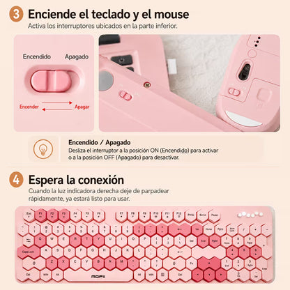 Combo Teclado y Mouse MOFII Honey — Rosado | Inalámbrico 2.4G 1200 DPI Membrana