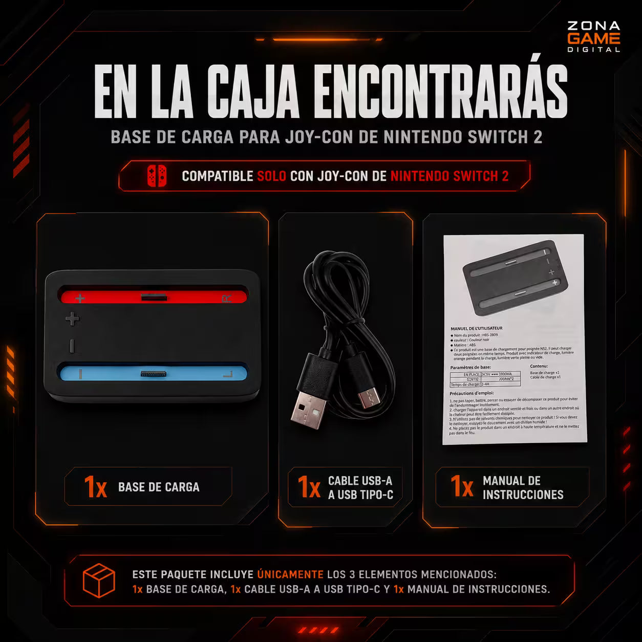 Base de Carga Joy-Con Nintendo Switch 2 - Charging Dock Dual LED USB-C Plug and Play