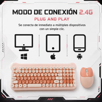 Combo Teclado y Mouse Inalámbrico Ergonómico AOAS AS-212 Nude Pastel – 84 Teclas | DPI Ajustable | 2.4G | Para Ellas