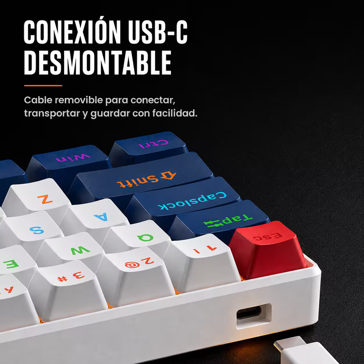 Teclado Mecánico T-Wolf T60 60% – Switch Azul | Keycaps Double-Shot | RGB 18 Efectos | Anti-Ghosting | USB-C Desmontable