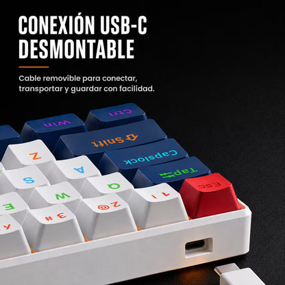 Teclado Mecánico T-Wolf T60 60% – Switch Azul | Keycaps Double-Shot | RGB 18 Efectos | Anti-Ghosting | USB-C Desmontable