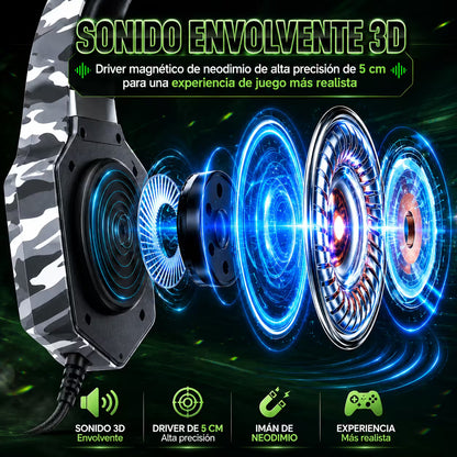 Diadema Gamer ONIKUMA K8 LED RGB Blanca Camuflada - Micró... - vista 2 diadema gamer audífonos