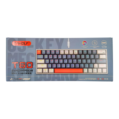 Teclado mecánico para juegos T-Wolf T60 60% RGB con cable GRIS-HABANO