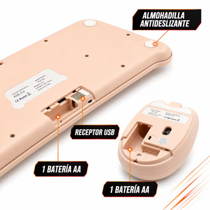 Combo Teclado y Mouse Inalámbrico Ergonómico AOAS AS-212 Nude Pastel – 84 Teclas | DPI Ajustable | 2.4G | Para Ellas