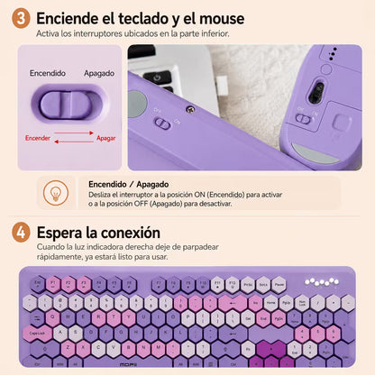 Combo Teclado y Mouse MOFII Honey — Morado | Inalámbrico 2.4G 1200 DPI Membrana
