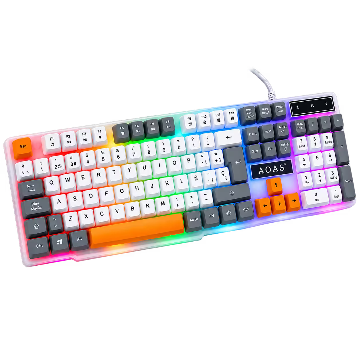 Combo Teclado y Mouse Gamer RGB AOAS A-1020 Blanco USB – 104 Teclas con Ñ | DPI 800/1200/1600