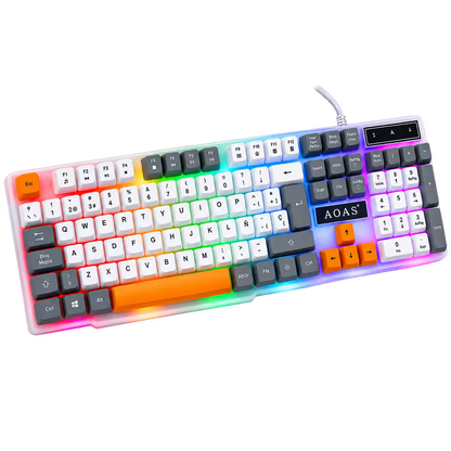 Combo Teclado y Mouse Gamer RGB AOAS A-1020 Blanco USB – 104 Teclas con Ñ | DPI 800/1200/1600