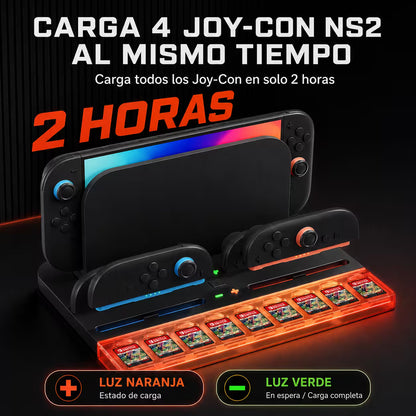 Base de Carga y Almacenamiento All-in-One Nintendo Switch 2 – RGB 7 Modos | 4 Joy-Con | 9 Tarjetas | USB