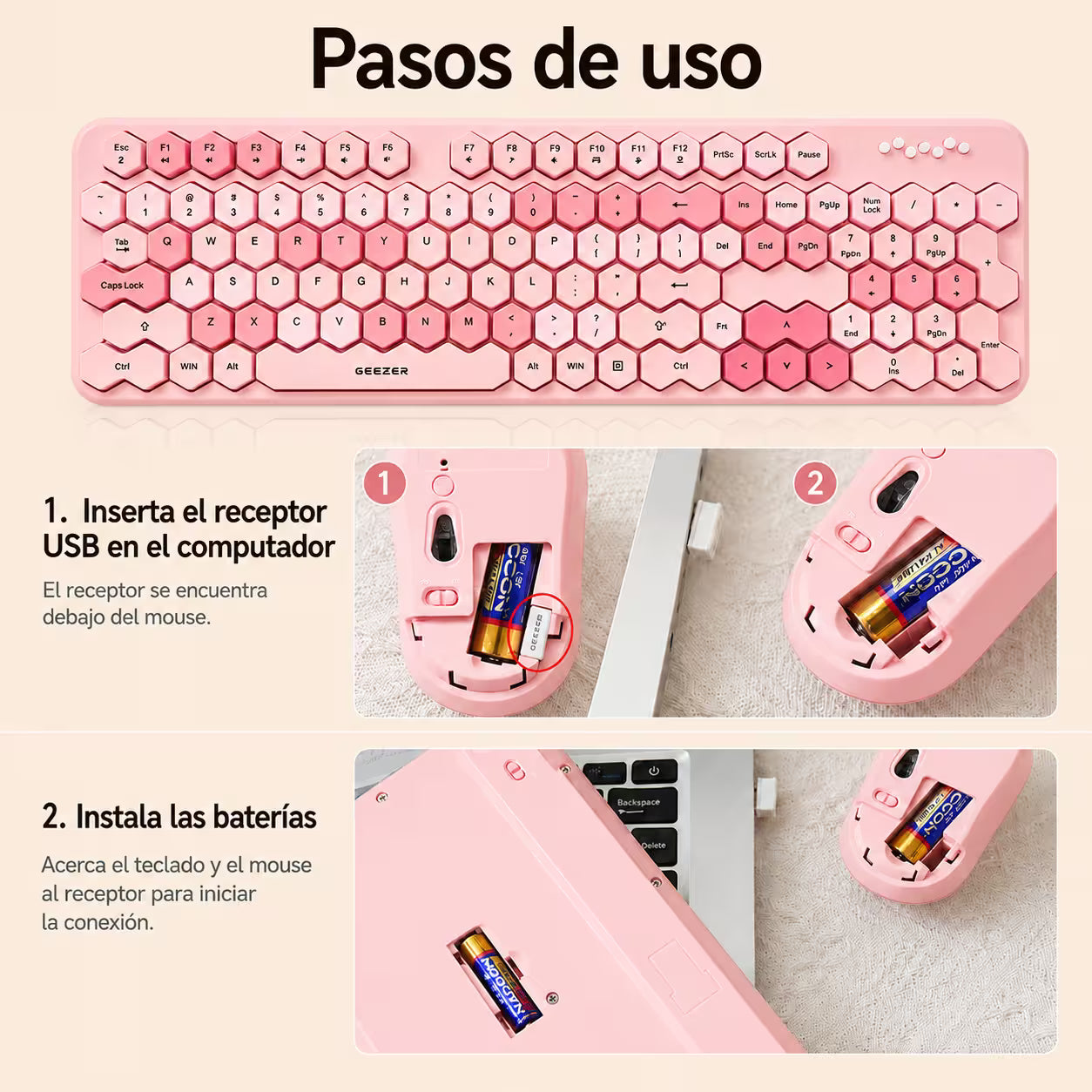 Combo Teclado y Mouse MOFII Honey — Rosado | Inalámbrico 2.4G 1200 DPI Membrana