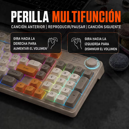 Teclado Gamer de Membrana Weibo WB-222 Retro - Teclas Redondas RGB Multicolor | Perilla Encoder | Cable USB