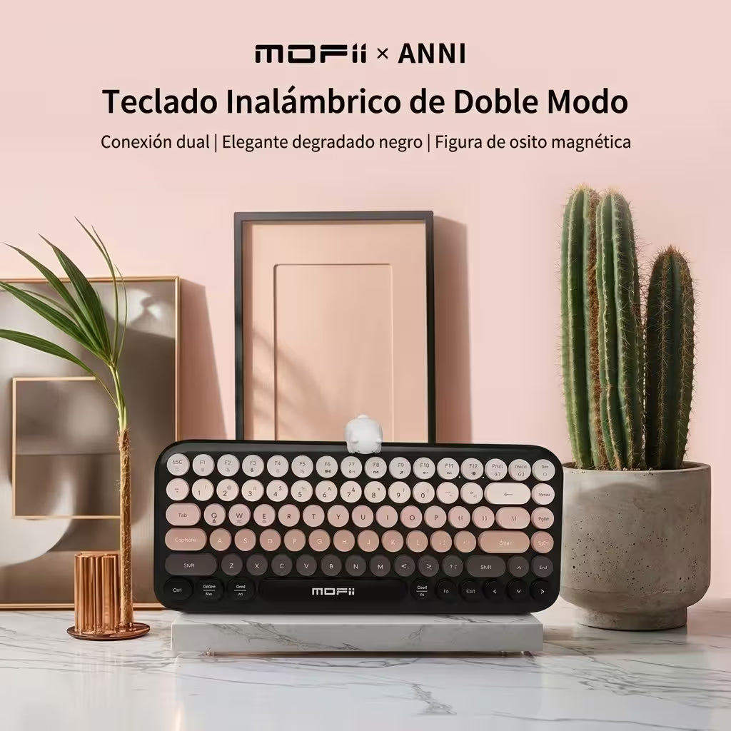 Teclado Inalámbrico Mofii Anni - Degradado Negro | 84 Teclas Redondas | Triple Conexión BT+2.4G | Osito Magnético