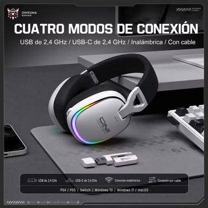 Audífonos Gamer Inalámbricos Onikuma GT805 Blanca| 4 en 1 | Mic Oculto ENC | 60H Batería | PS5, PC, Switch, Móvil