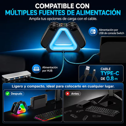 Base de Carga Joy-Con 4en1 RGB Nintendo Switch 2 – Charging Dock Triangular | USB-C