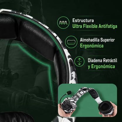Diadema Gamer ONIKUMA K8 LED RGB Blanca Camuflada - Micró... - vista 6 diadema gamer audífonos