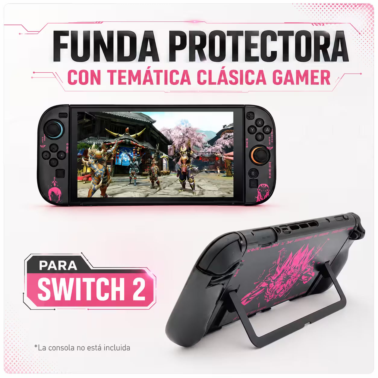 Carcasa Acrílica Nintendo Switch 2 – Zelda Negro & Fucsia Neón | Split Design
