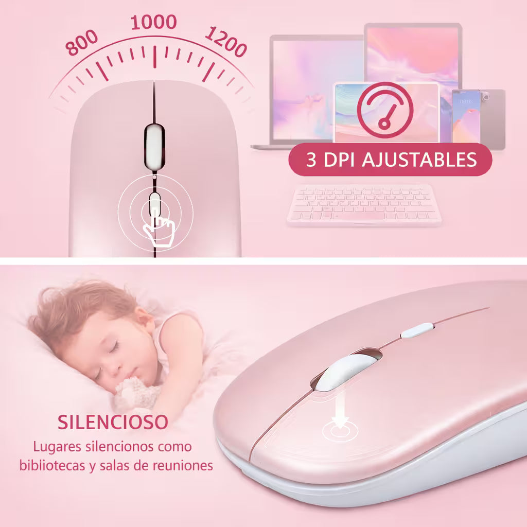 Combo Teclado Mouse AOAS AS-110 Rosado - Bluetooth 5.2 Teclado Recargable Type-C con Ñ