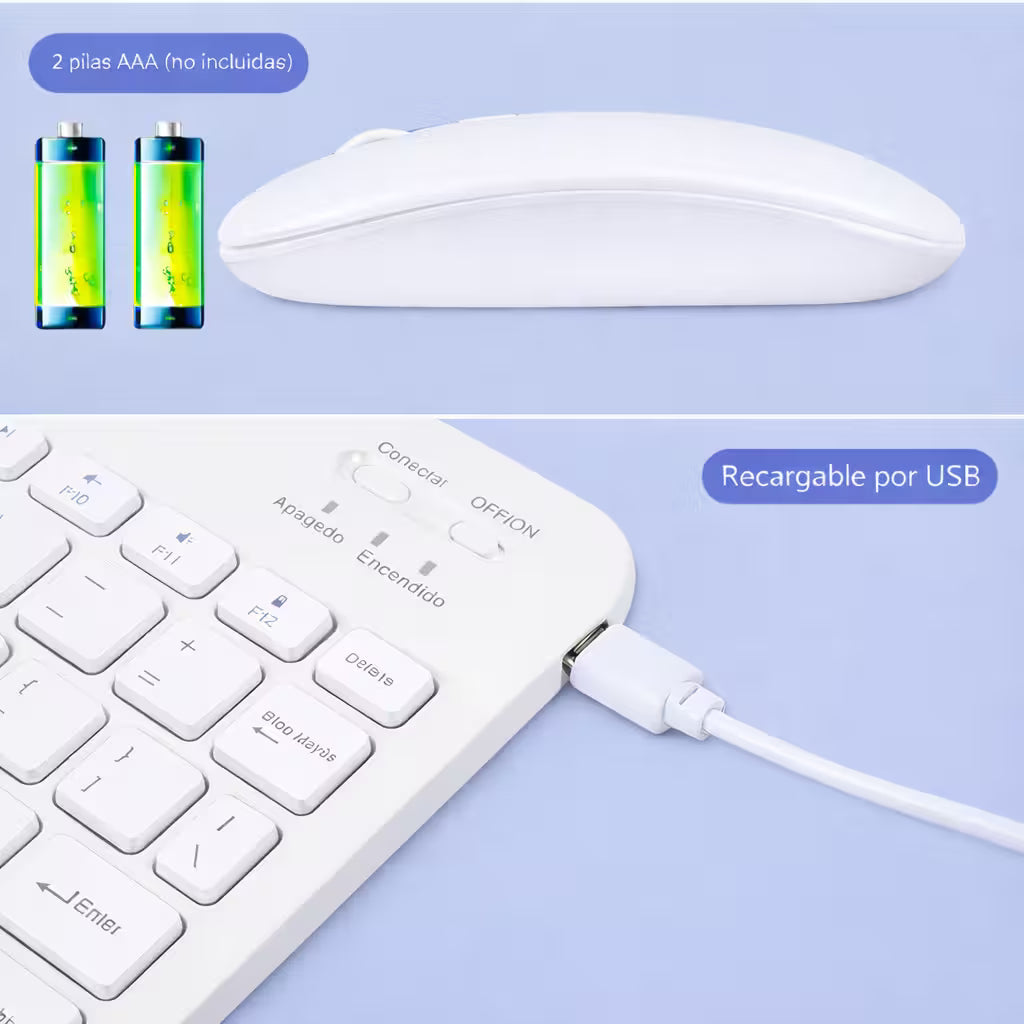 Combo Teclado Mouse AOAS AS-110 Blanco - Bluetooth 5.2 Teclado Recargable Type-C con Ñ
