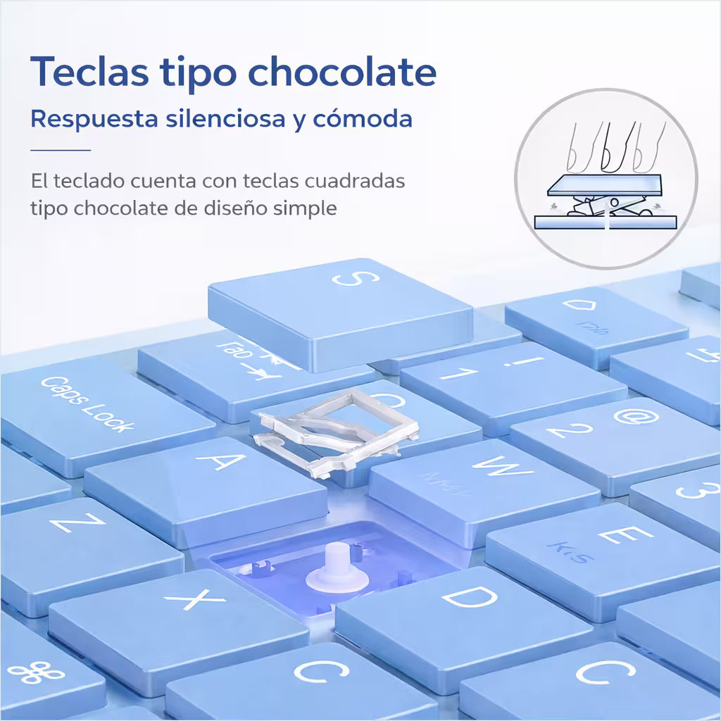 Combo Teclado Mouse AOAS AS-110 Azul - Bluetooth 5.2 Teclado Recargable Type-C con Ñ