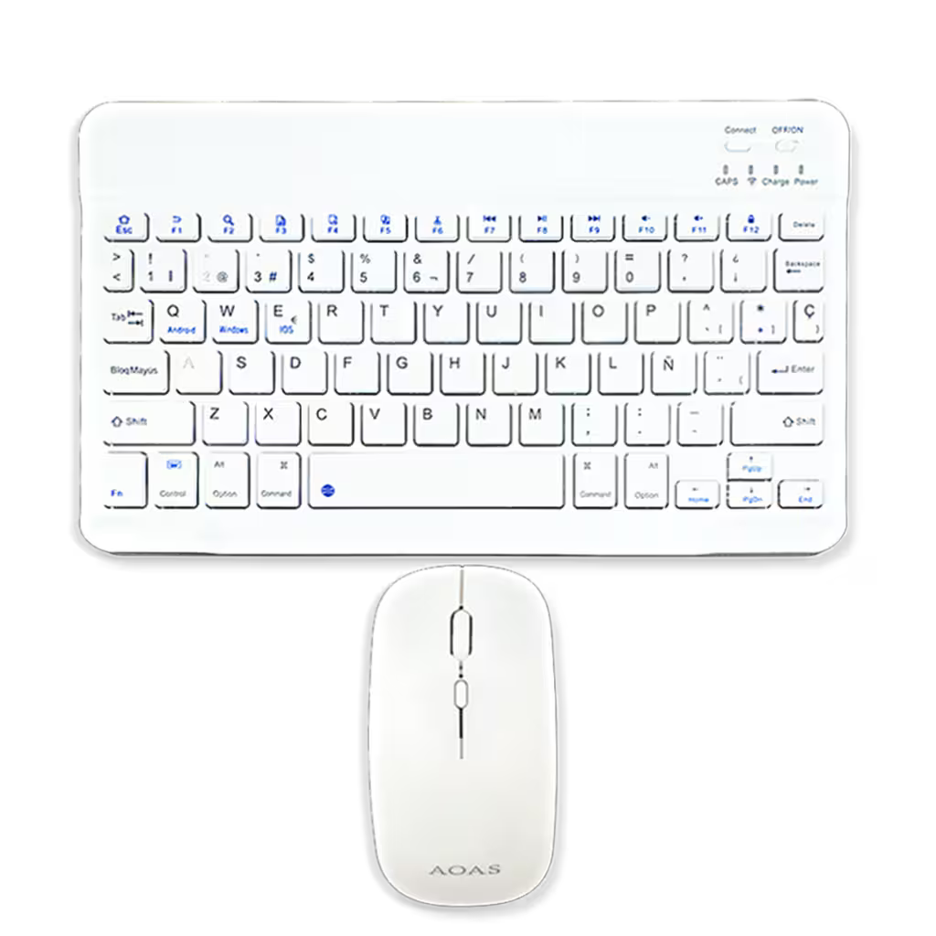 Combo Teclado Mouse AOAS AS-110 Blanco - Bluetooth 5.2 Teclado Recargable Type-C con Ñ