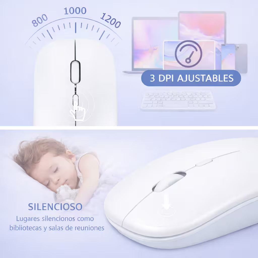 Combo Teclado Mouse AOAS AS-110 Blanco - Bluetooth 5.2 Teclado Recargable Type-C con Ñ