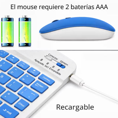 Combo Teclado Mouse AOAS AS-110 Azul - Bluetooth 5.2 Teclado Recargable Type-C con Ñ