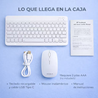 Combo Teclado Mouse AOAS AS-110 Blanco - Bluetooth 5.2 Teclado Recargable Type-C con Ñ