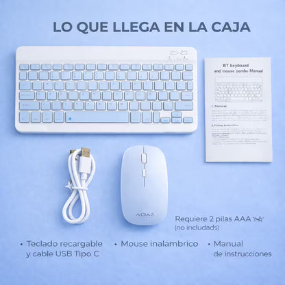 Combo Teclado Mouse AOAS AS-110 Azul - Bluetooth 5.2 Teclado Recargable Type-C con Ñ