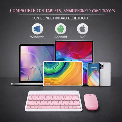 Combo Teclado Mouse AOAS AS-110 Rosado - Bluetooth 5.2 Teclado Recargable Type-C con Ñ