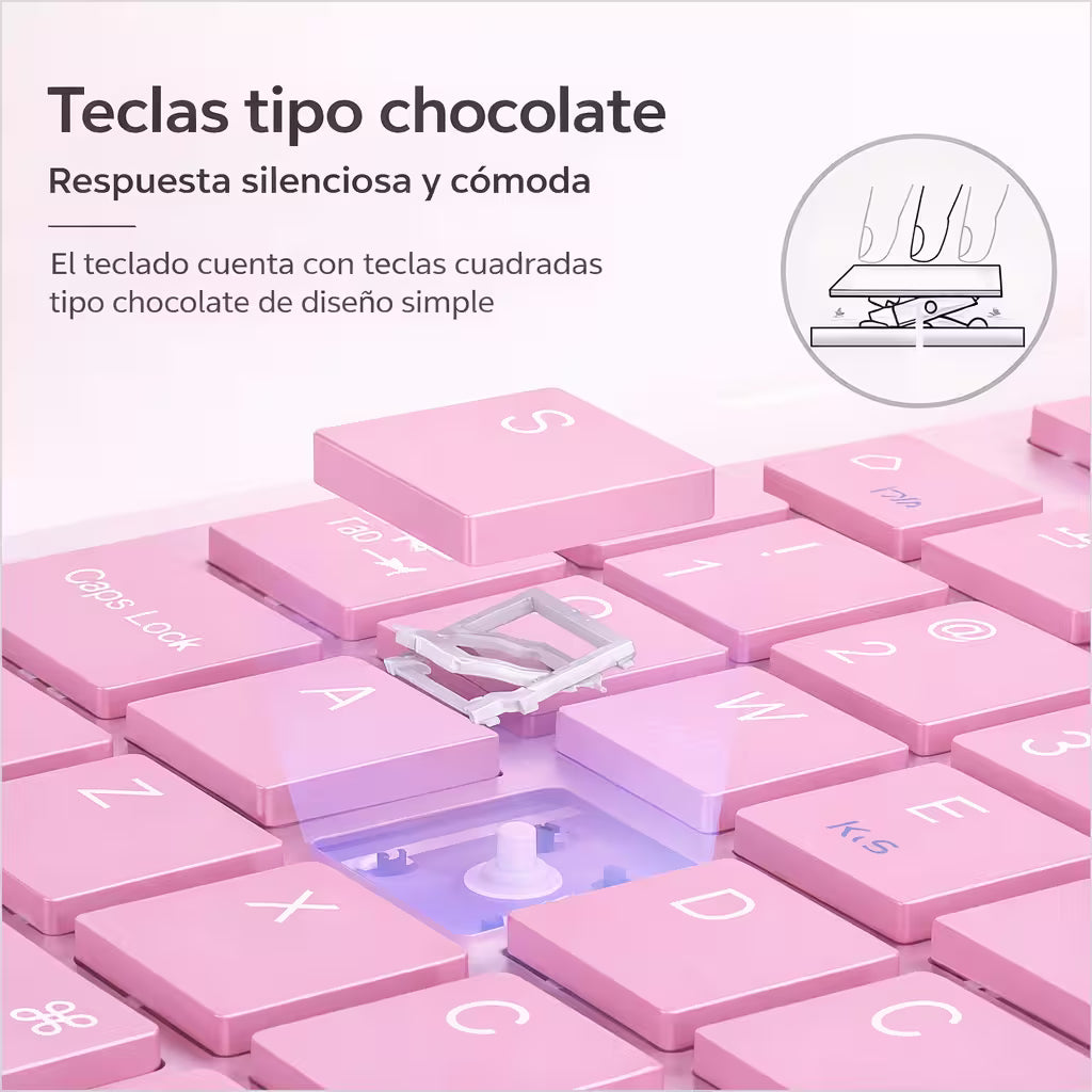 Combo Teclado Mouse AOAS AS-110 Rosado - Bluetooth 5.2 Teclado Recargable Type-C con Ñ