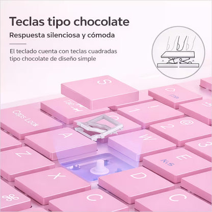 Combo Teclado Mouse AOAS AS-110 Rosado - Bluetooth 5.2 Teclado Recargable Type-C con Ñ