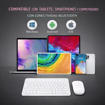 Combo Teclado Mouse AOAS AS-110 Blanco - Bluetooth 5.2 Teclado Recargable Type-C con Ñ