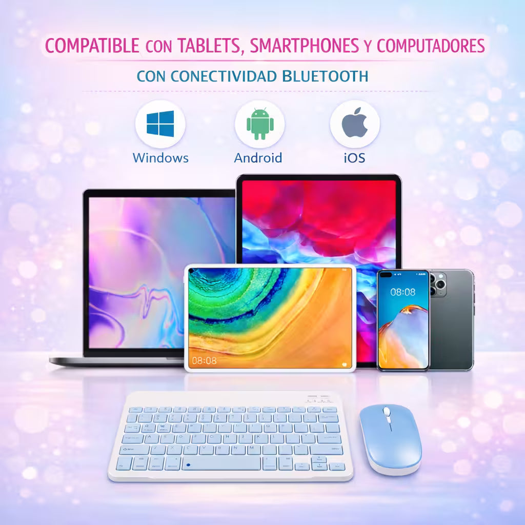 Combo Teclado Mouse AOAS AS-110 Azul - Bluetooth 5.2 Teclado Recargable Type-C con Ñ