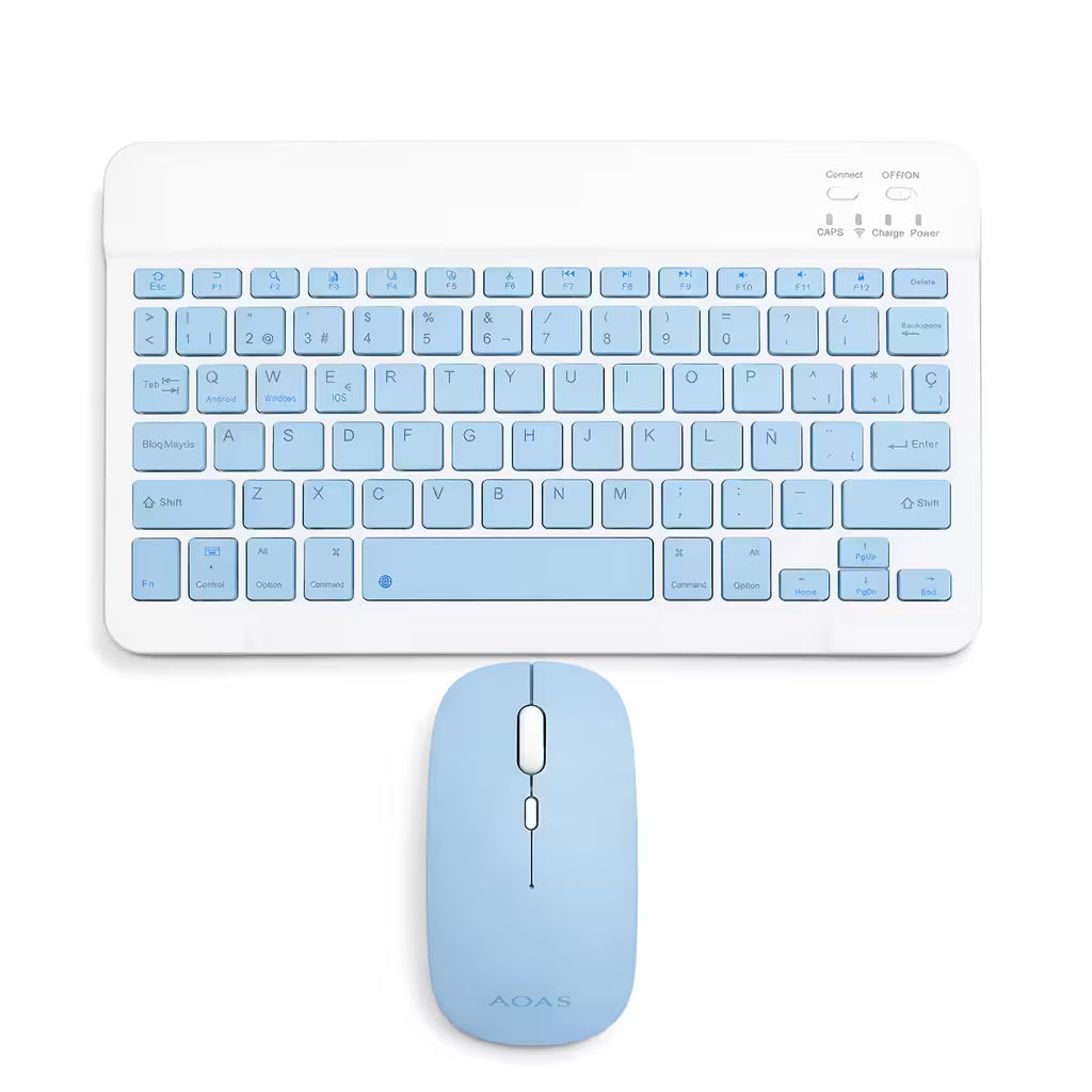 Combo Teclado Mouse AOAS AS-110 Azul - Bluetooth 5.2 Teclado Recargable Type-C con Ñ