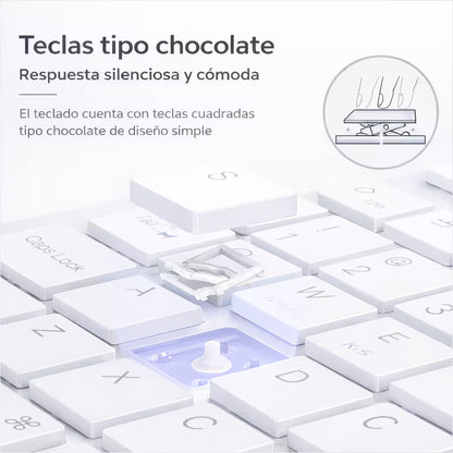 Combo Teclado Mouse AOAS AS-110 Blanco - Bluetooth 5.2 Teclado Recargable Type-C con Ñ