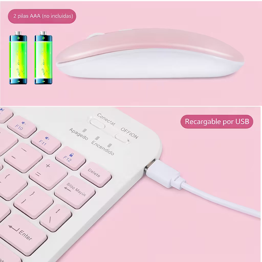 Combo Teclado Mouse AOAS AS-110 Rosado - Bluetooth 5.2 Teclado Recargable Type-C con Ñ