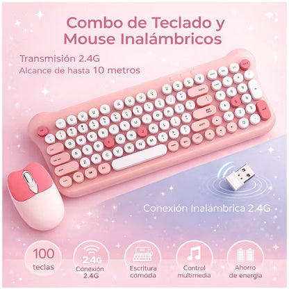 Combo Teclado Mouse Inalámbrico AOAS AS-212 Rosado - 2.4G DPI Ajustable
