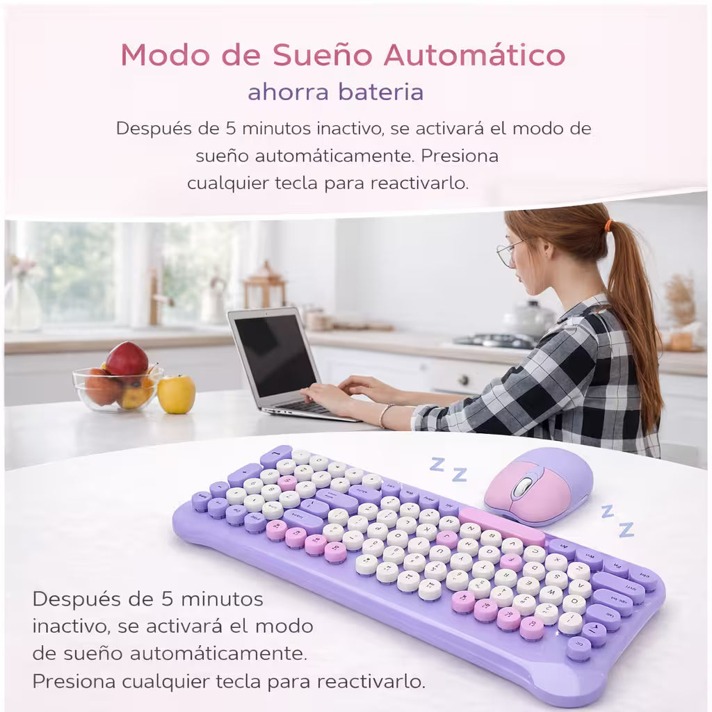 Combo Teclado Mouse Inalámbrico AOAS AS-212 Morado - 2.4G DPI Ajustable