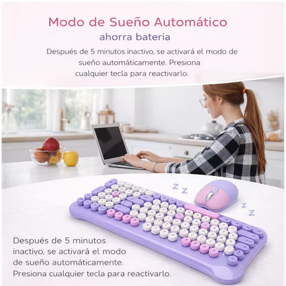 Combo Teclado Mouse Inalámbrico AOAS AS-212 Morado - 2.4G DPI Ajustable